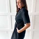 Self Tie Scallop Details Dress - Black