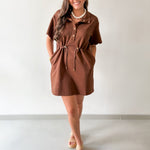Self Tie Scallop Details Dress - Brown