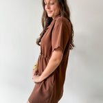 Self Tie Scallop Details Dress - Brown