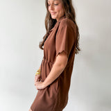 Self Tie Scallop Details Dress - Brown