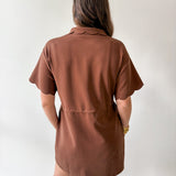 Self Tie Scallop Details Dress - Brown