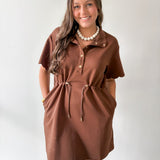 Self Tie Scallop Details Dress - Brown
