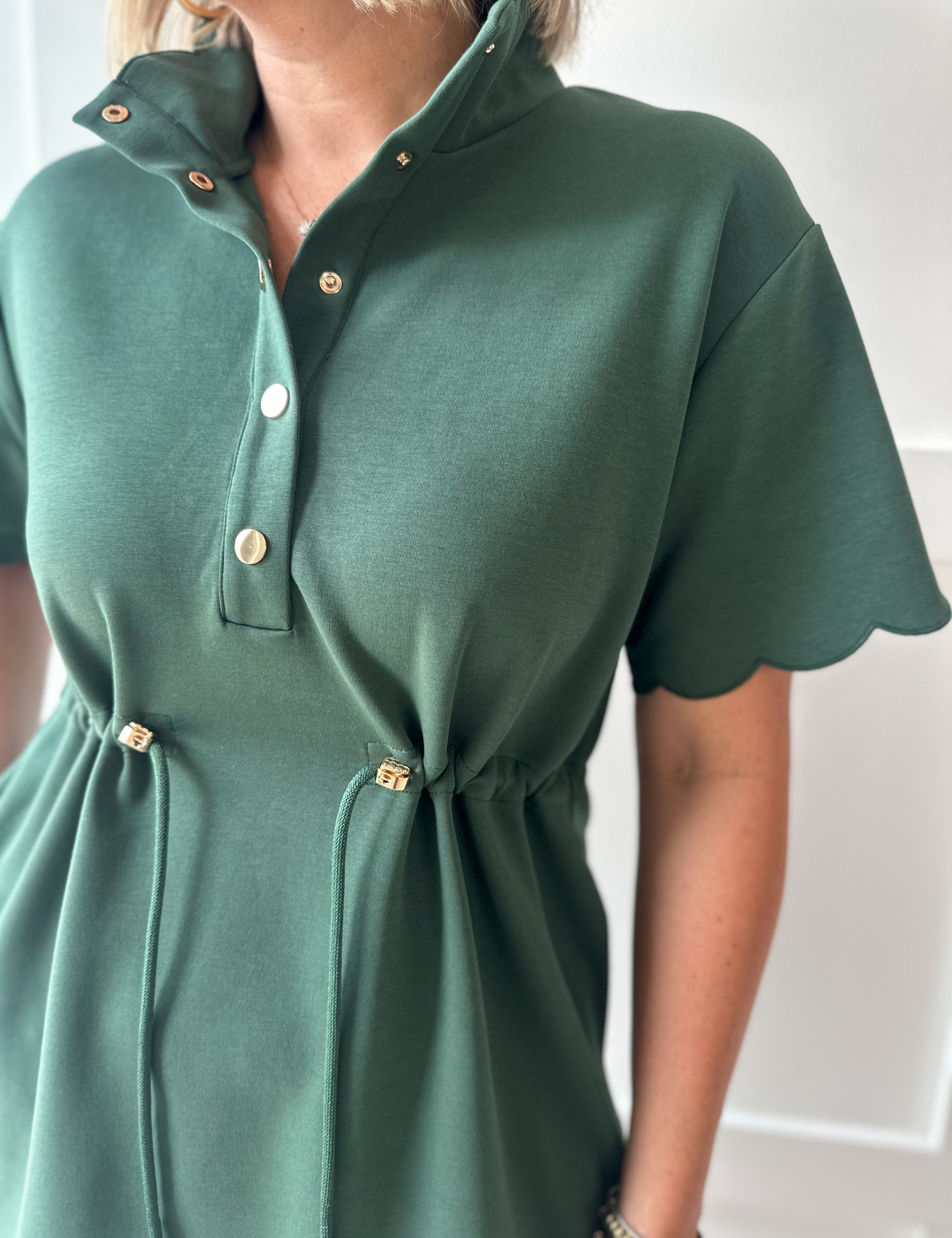 Self Tie Scallop Details Dress - Green