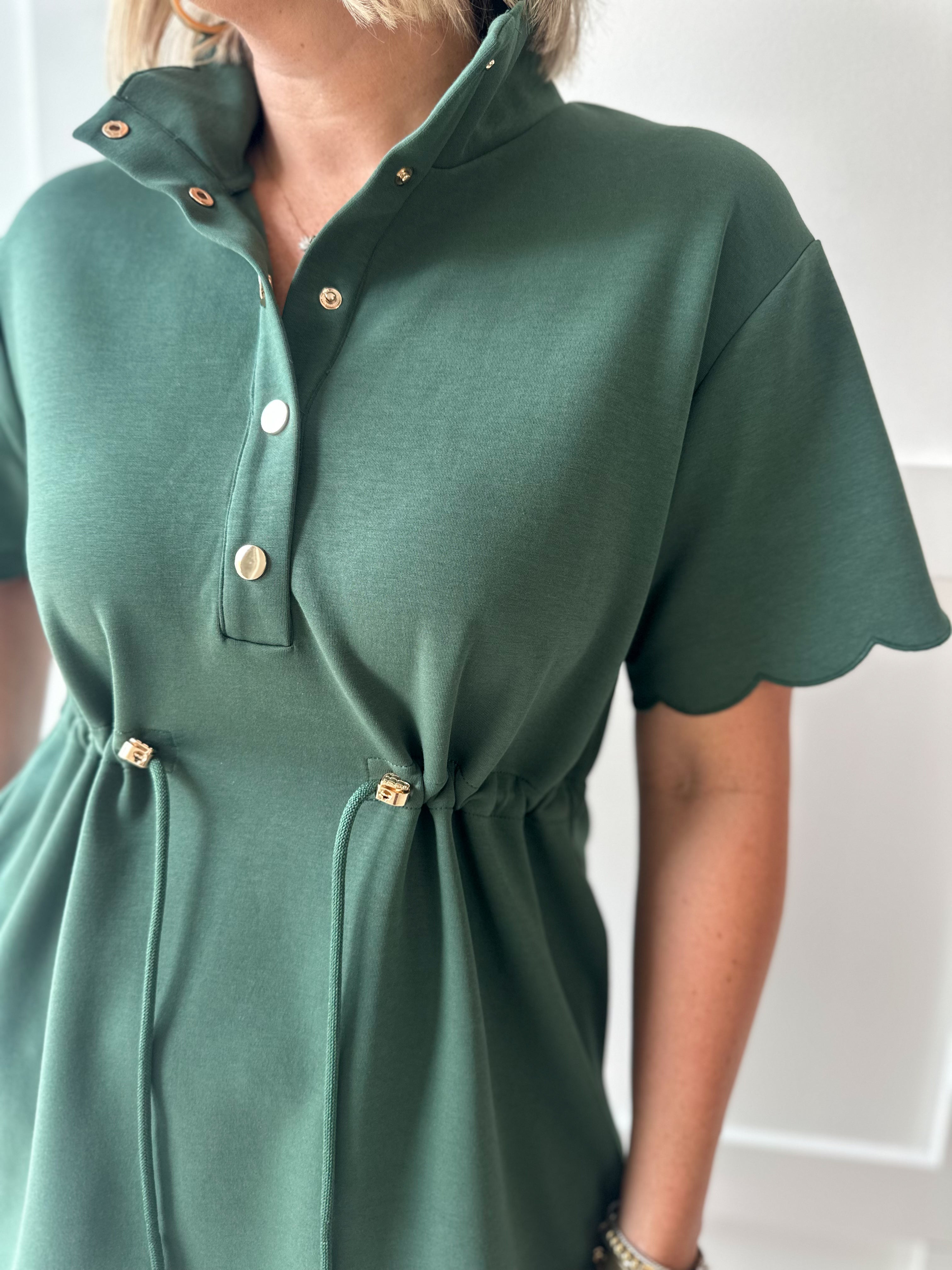 Self Tie Scallop Details Dress - Green