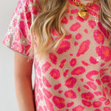 Sequins Covered Leopard Sweater - Pink