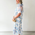 Sheer Floral Print Short Sleeve Midi Dress