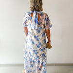 Sheer Floral Print Short Sleeve Midi Dress