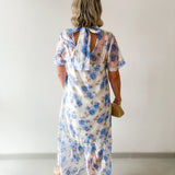 Sheer Floral Print Short Sleeve Midi Dress