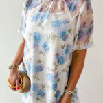 Sheer Floral Print Short Sleeve Midi Dress