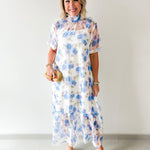 Sheer Floral Print Short Sleeve Midi Dress