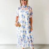 Sheer Floral Print Short Sleeve Midi Dress