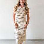 Shell Embellished Open Knit Maxi Dress