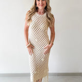 Shell Embellished Open Knit Maxi Dress