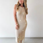 Shell Embellished Open Knit Maxi Dress