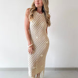 Shell Embellished Open Knit Maxi Dress