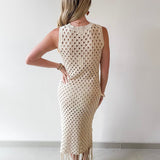 Shell Embellished Open Knit Maxi Dress