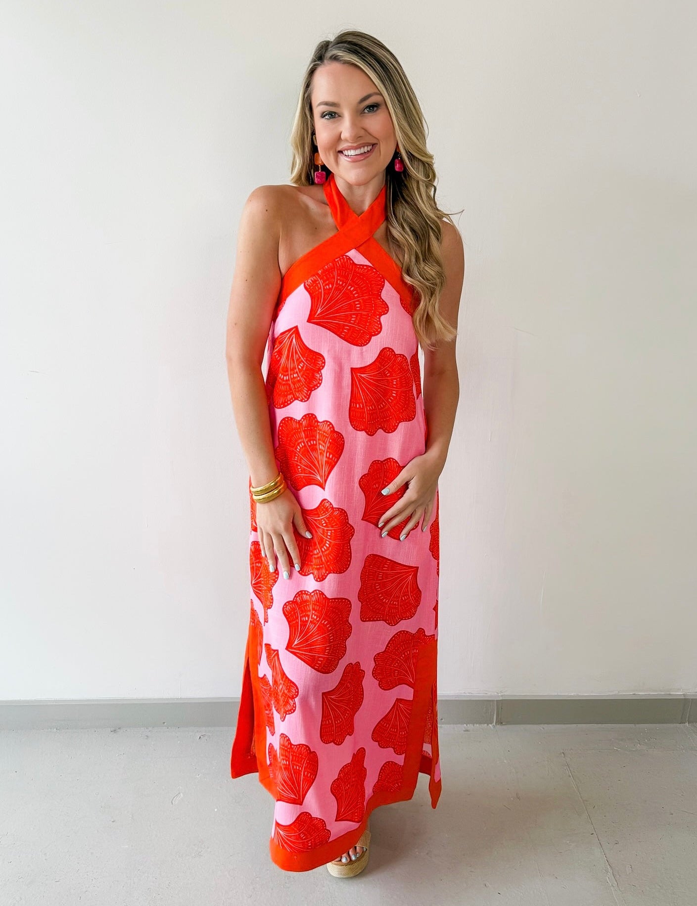 Shell Print Halter Neck Maxi Dress