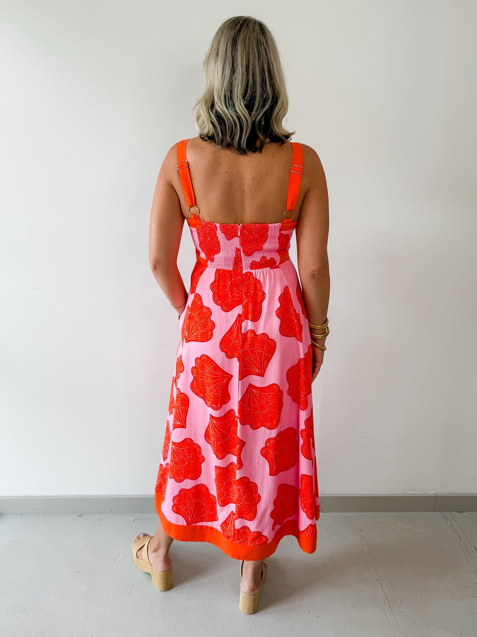 Shell Print with Square Neck Midi Dress