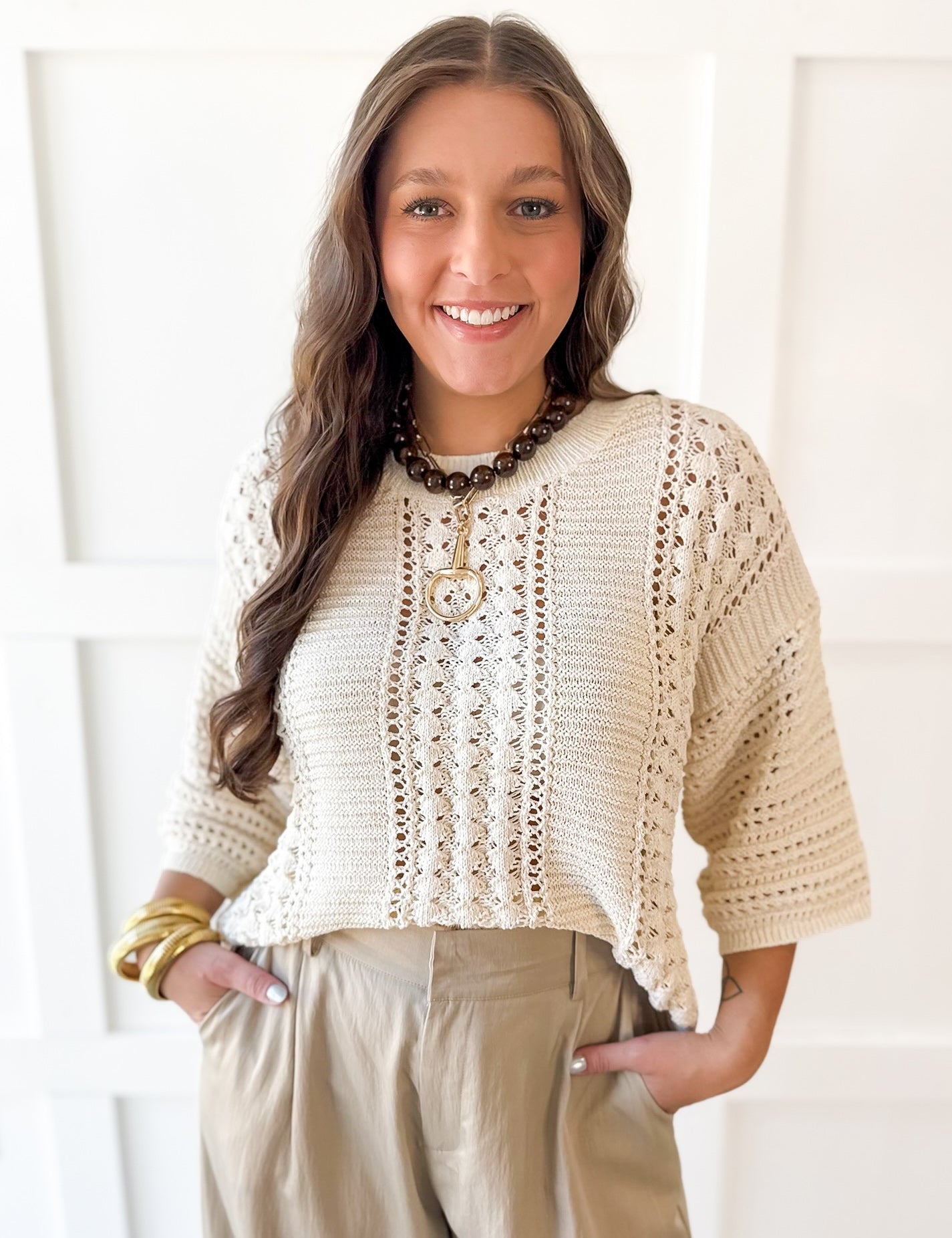 Shimmer Knit Sweater- Cream