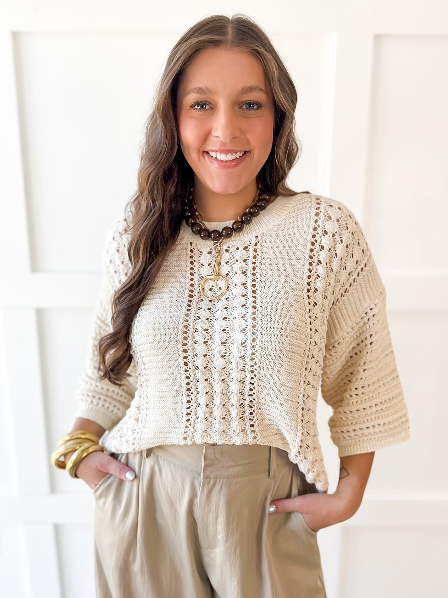 Shimmer Knit Sweater- Cream
