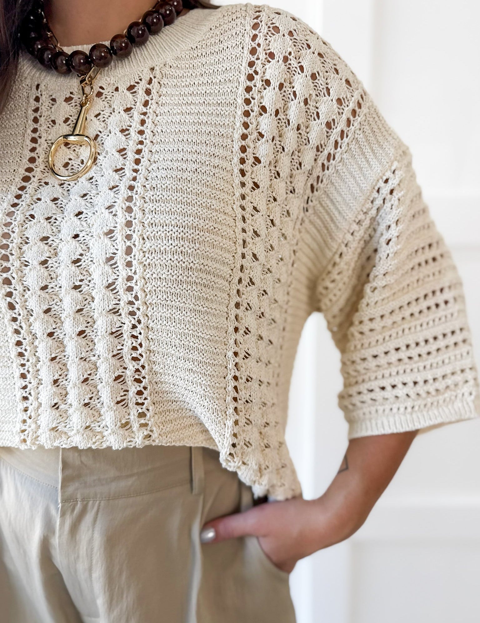 Shimmer Knit Sweater- Cream