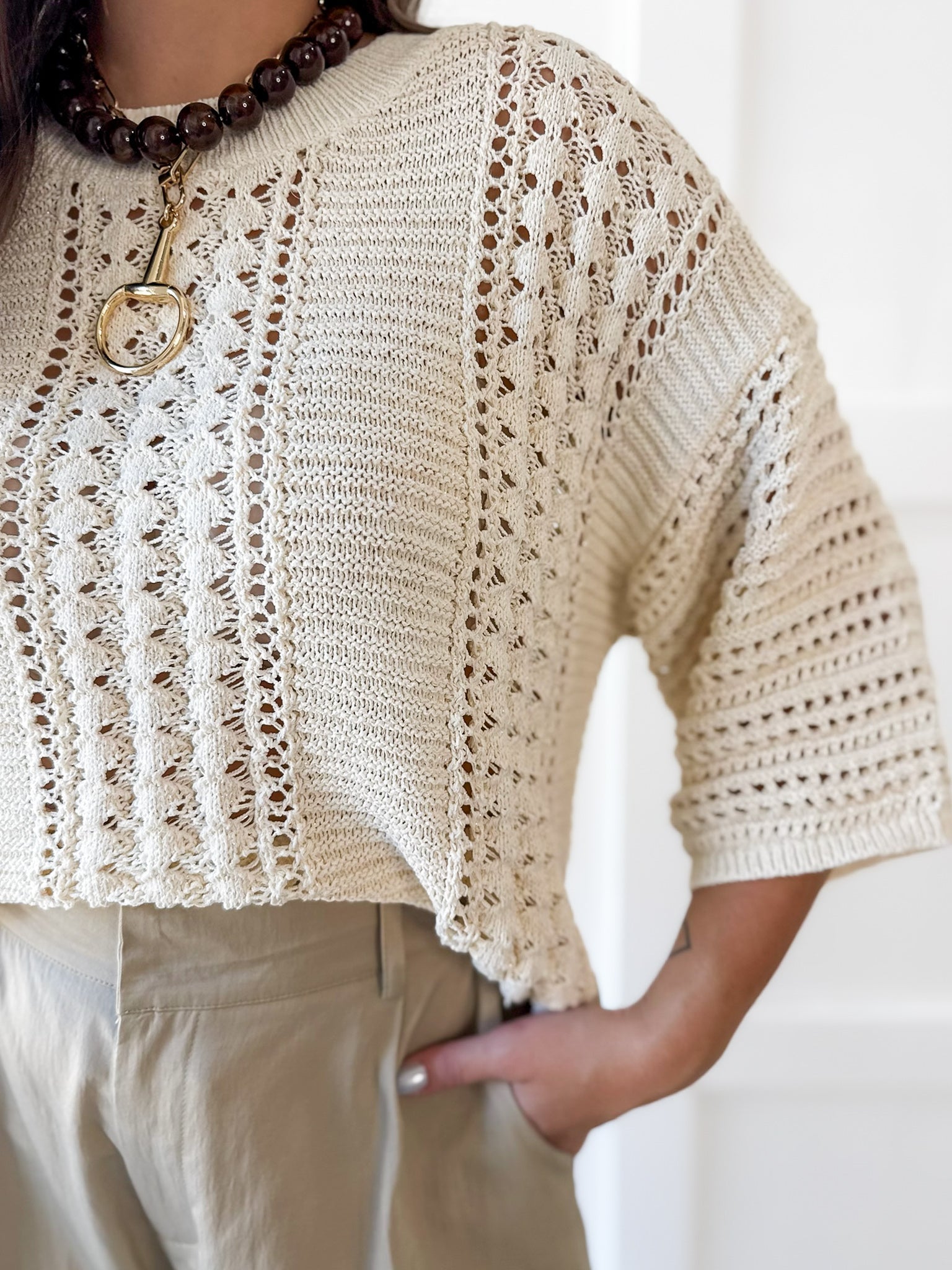 Shimmer Knit Sweater- Cream