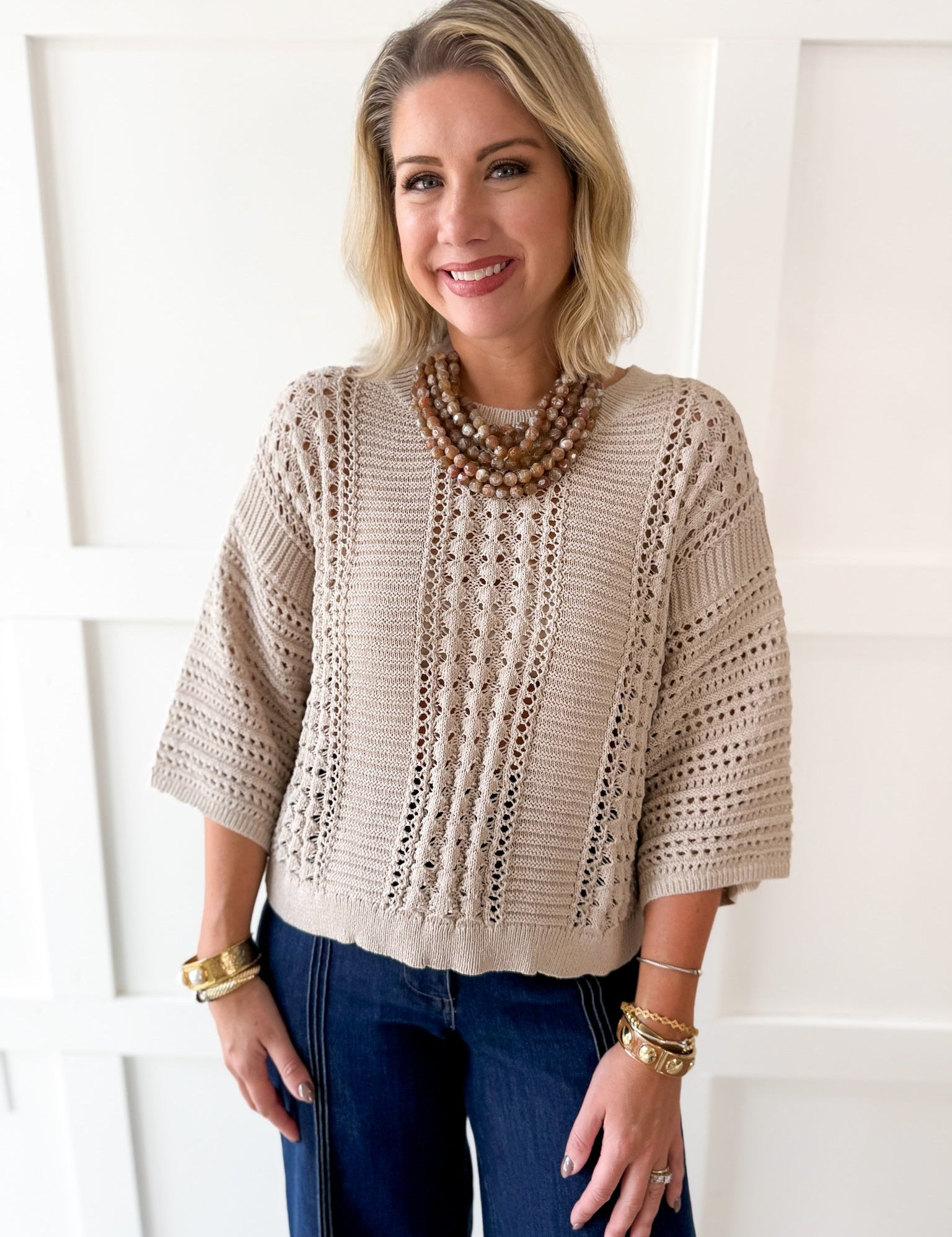 Shimmer Knit Sweater- Rose Silver