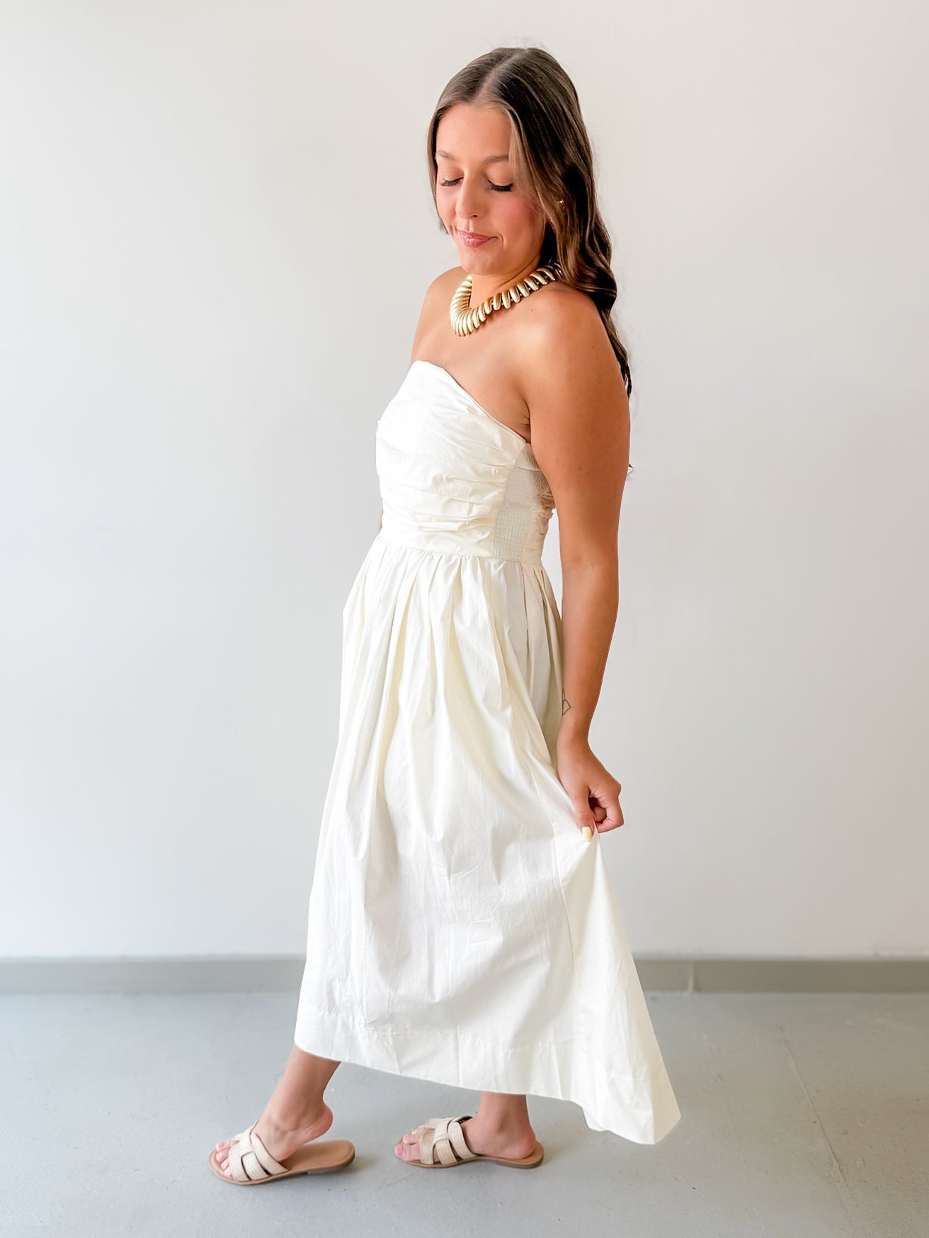 Shirred Detail Midi Dress
