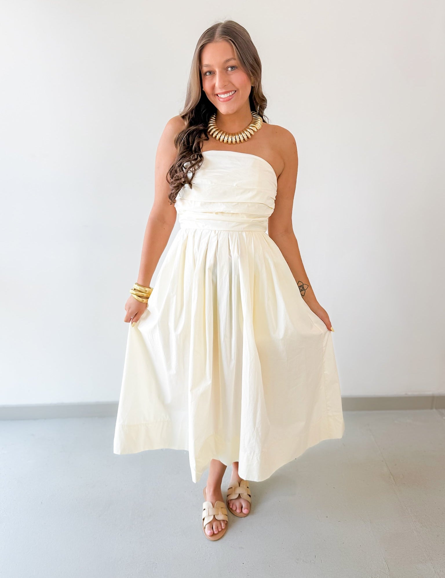 Shirred Detail Midi Dress
