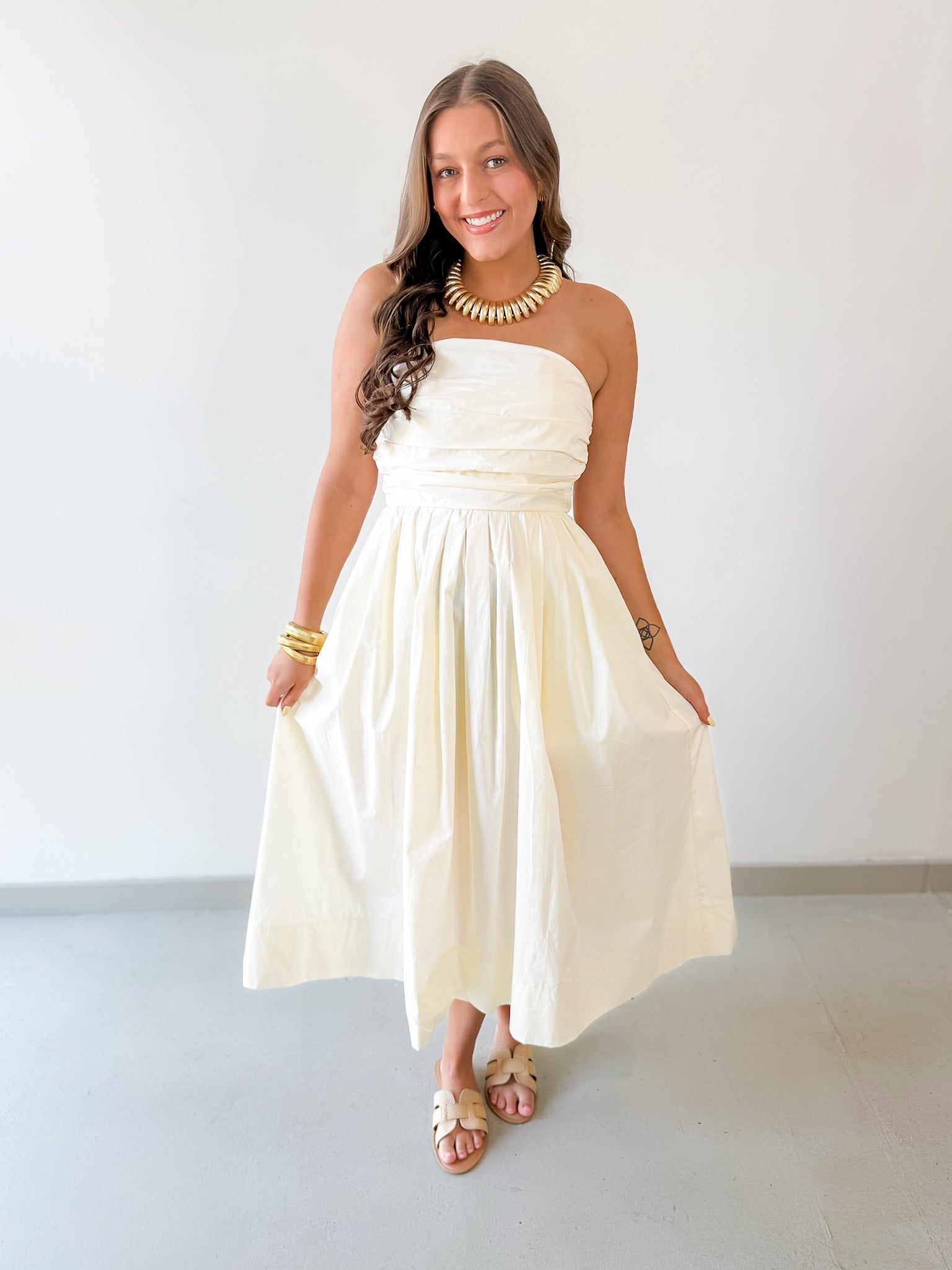Shirred Detail Midi Dress