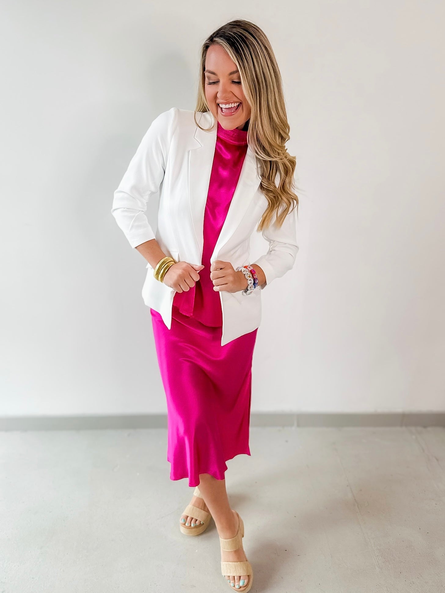 Shirred Sleeve Blazer - White
