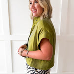 Short Sleeve Collared Top- Olive