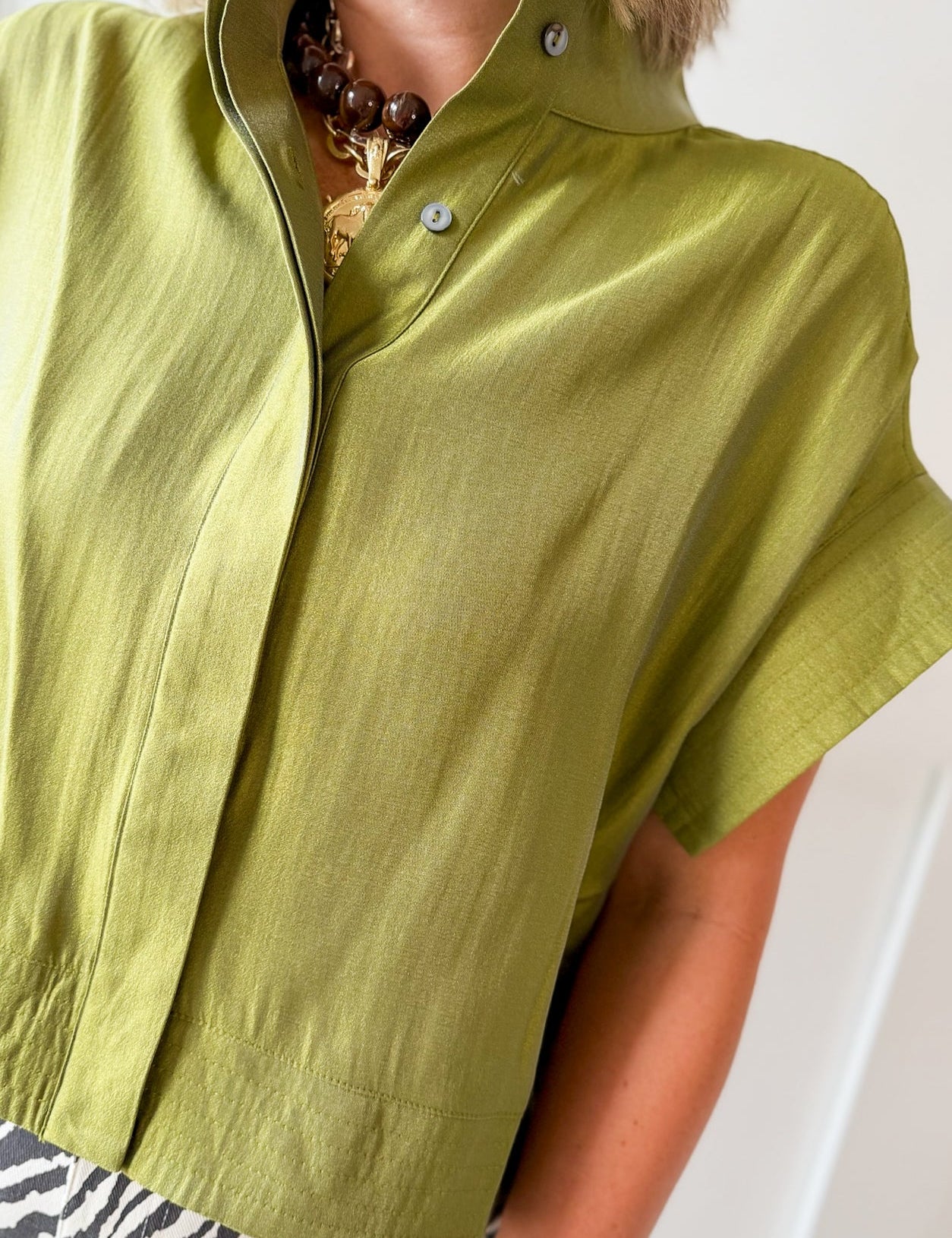 Short Sleeve Collared Top- Olive