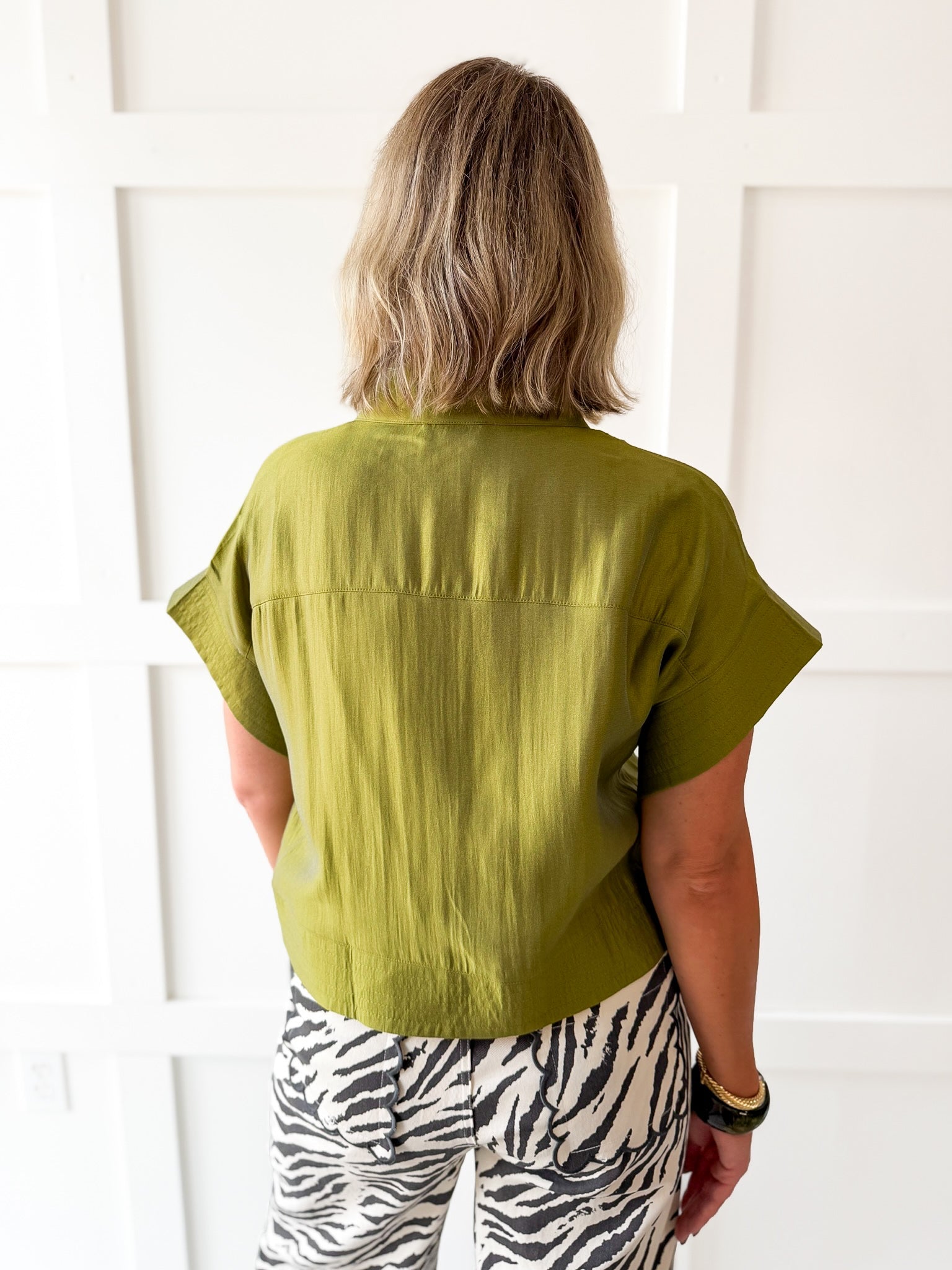 Short Sleeve Collared Top- Olive