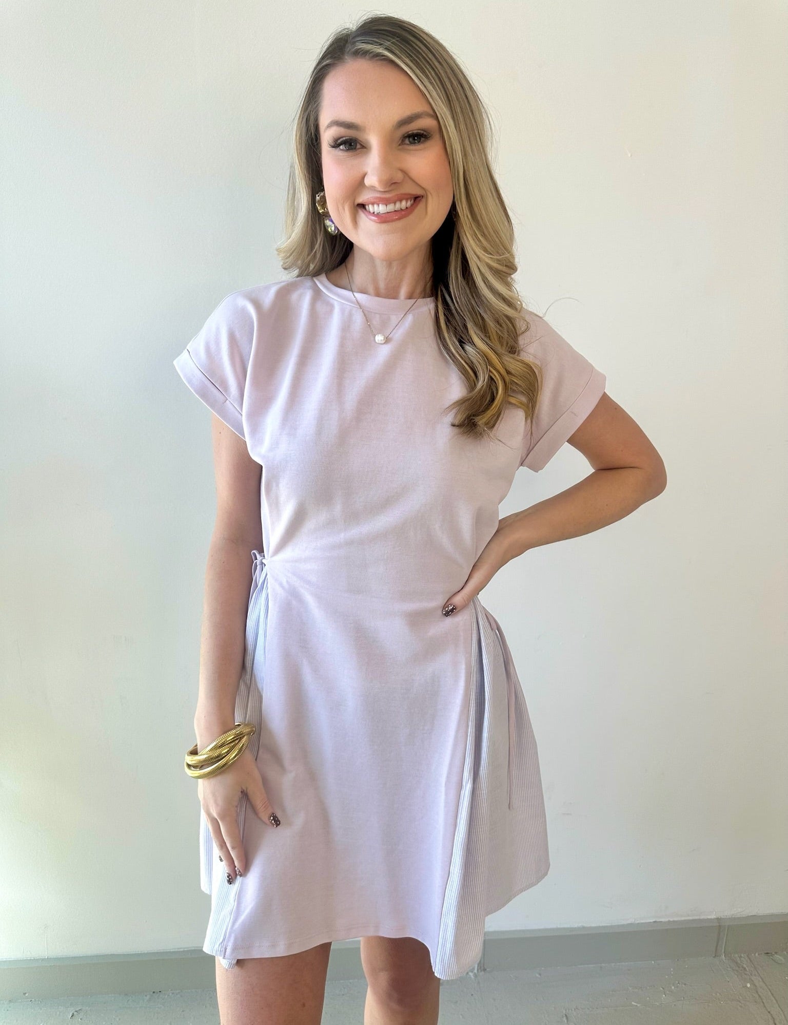 Short Sleeve Contrast Ruffle Dress