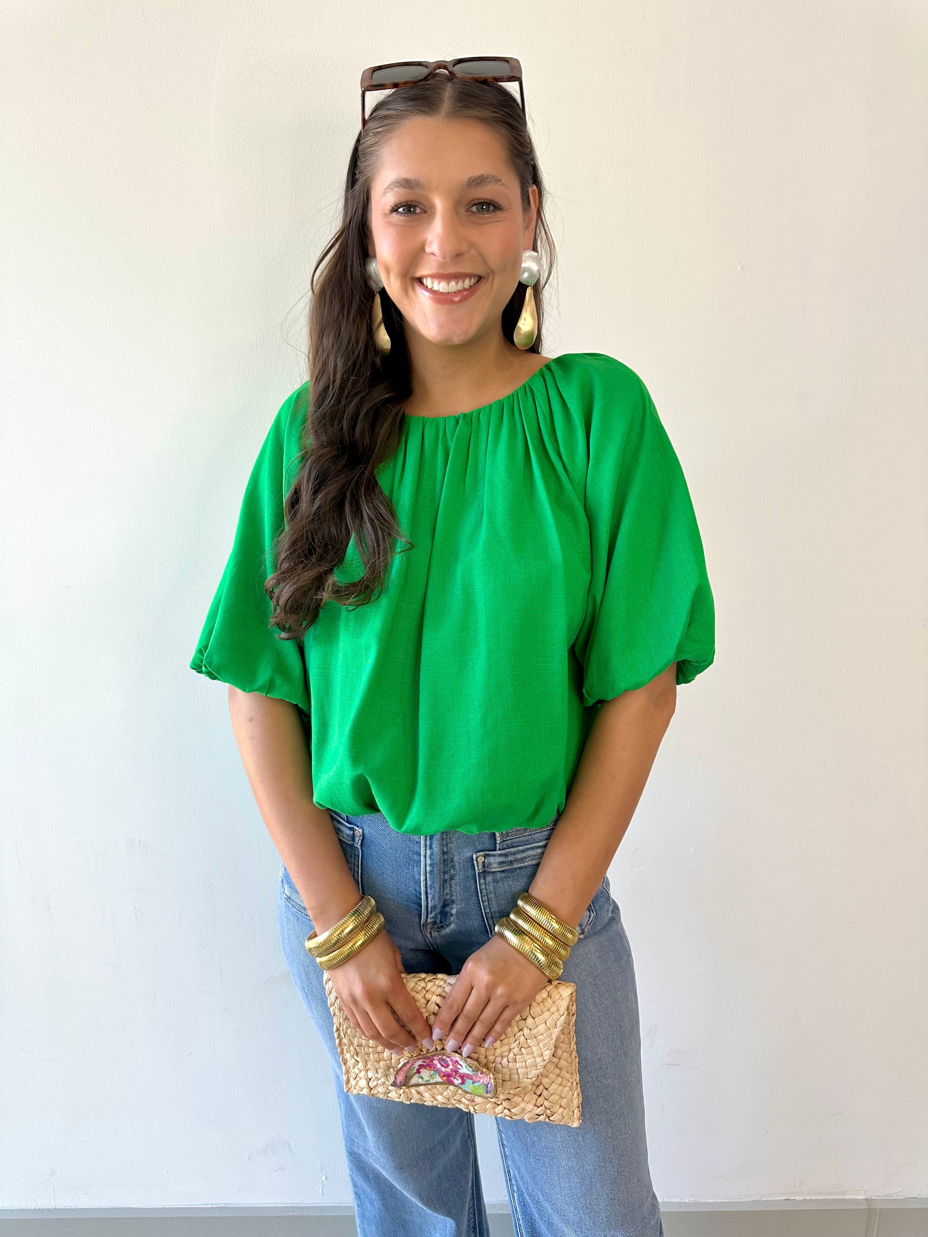 Short Sleeve Gathered Neck Top