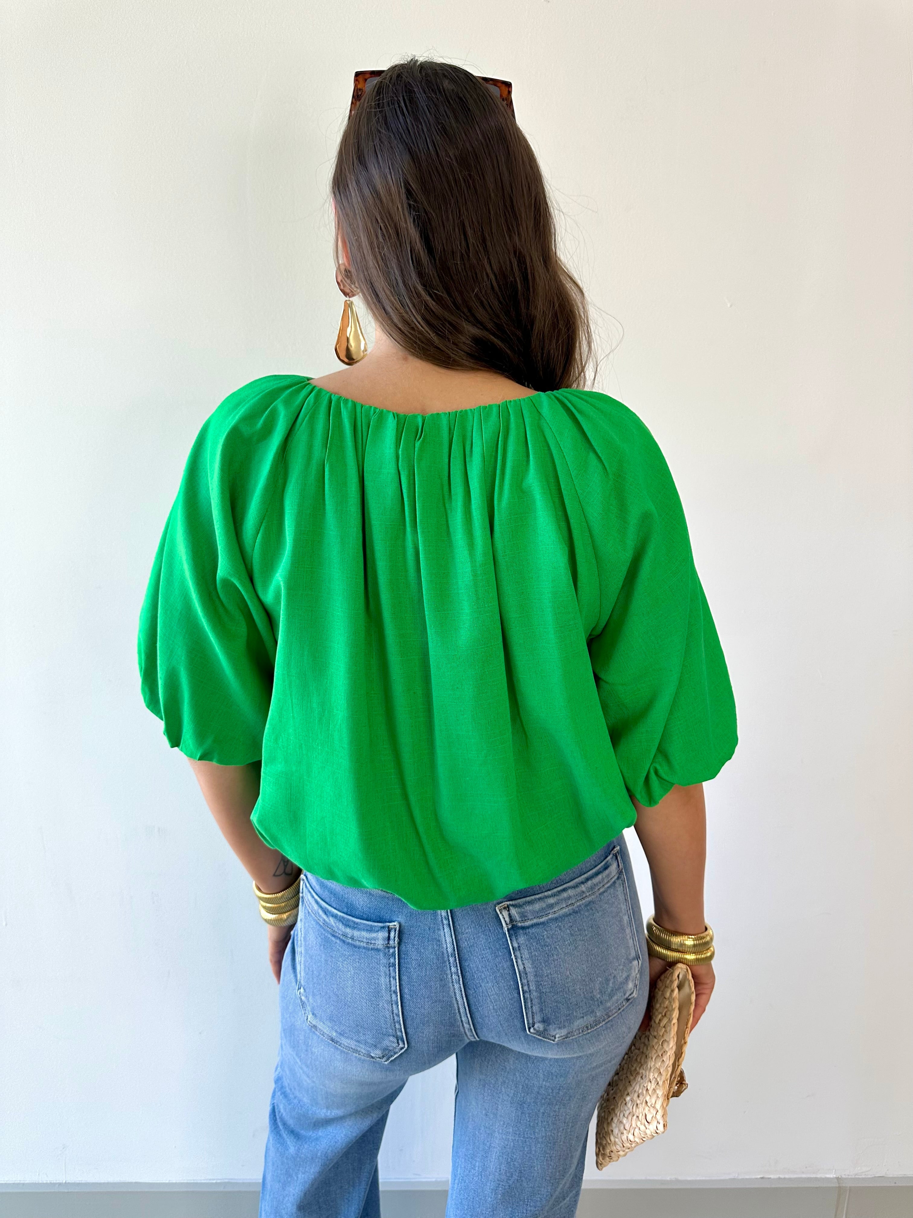 Short Sleeve Gathered Neck Top