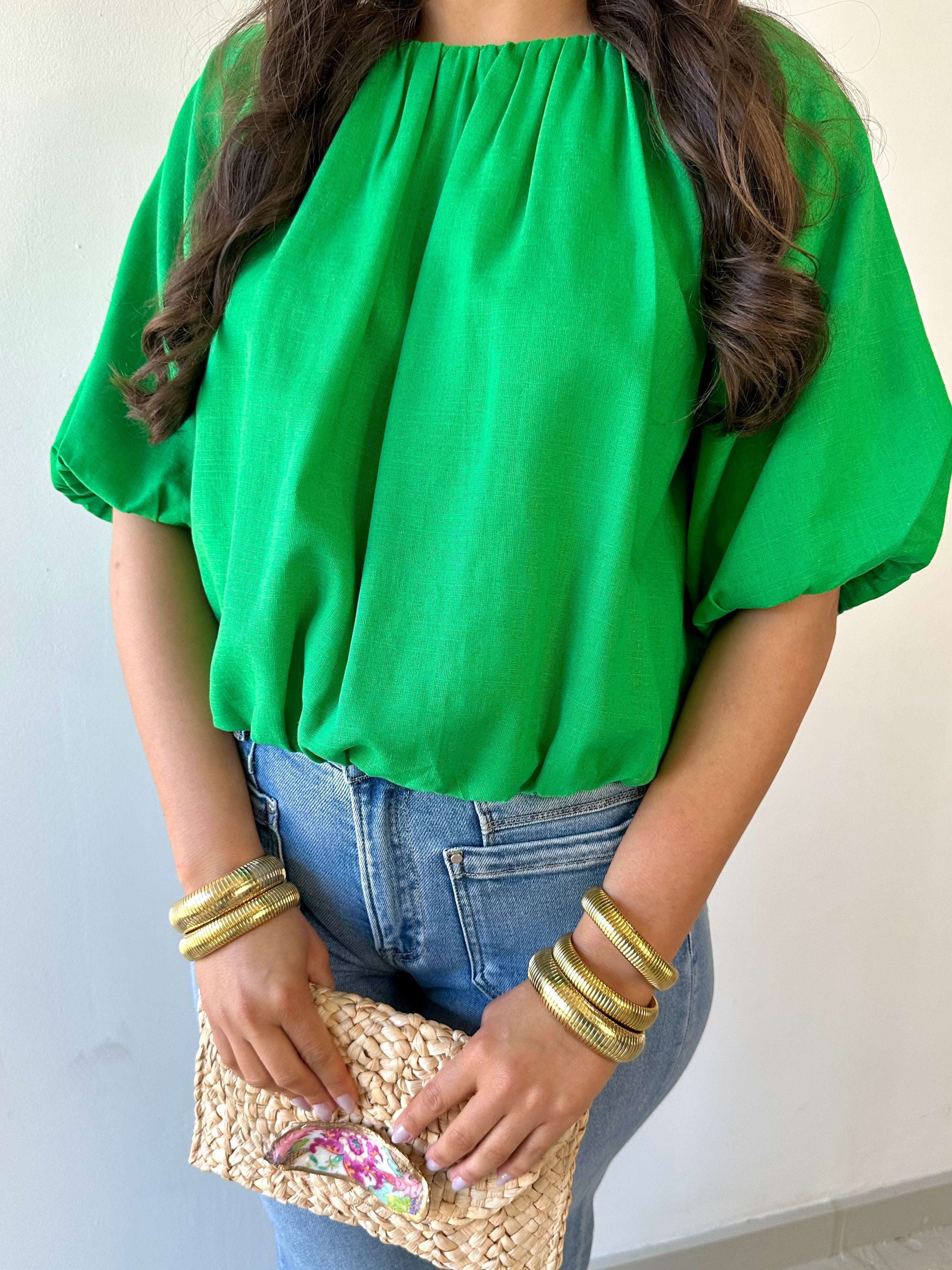 Short Sleeve Gathered Neck Top