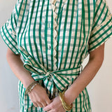 Short Sleeve Gingham Pattern Dress