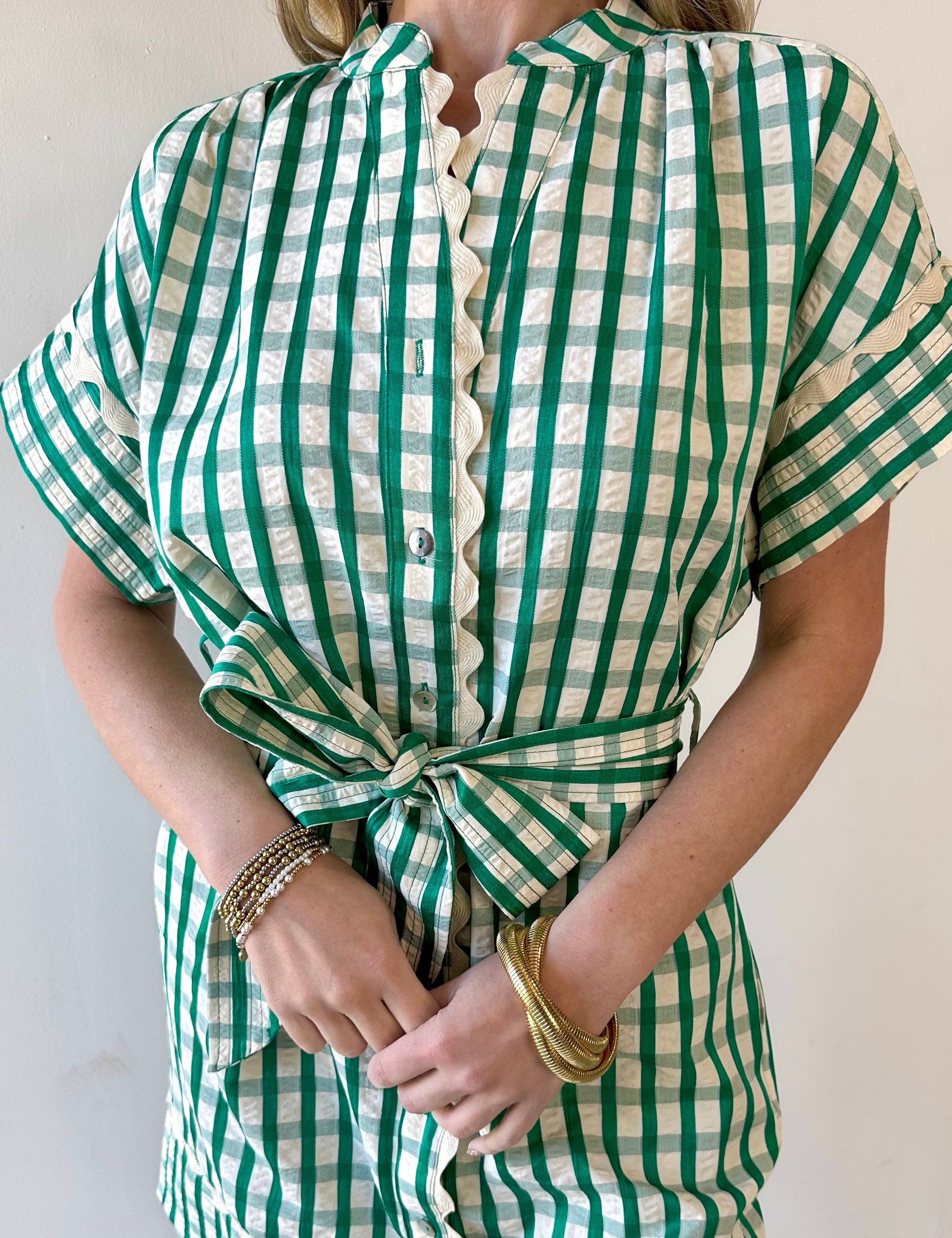 Short Sleeve Gingham Pattern Dress