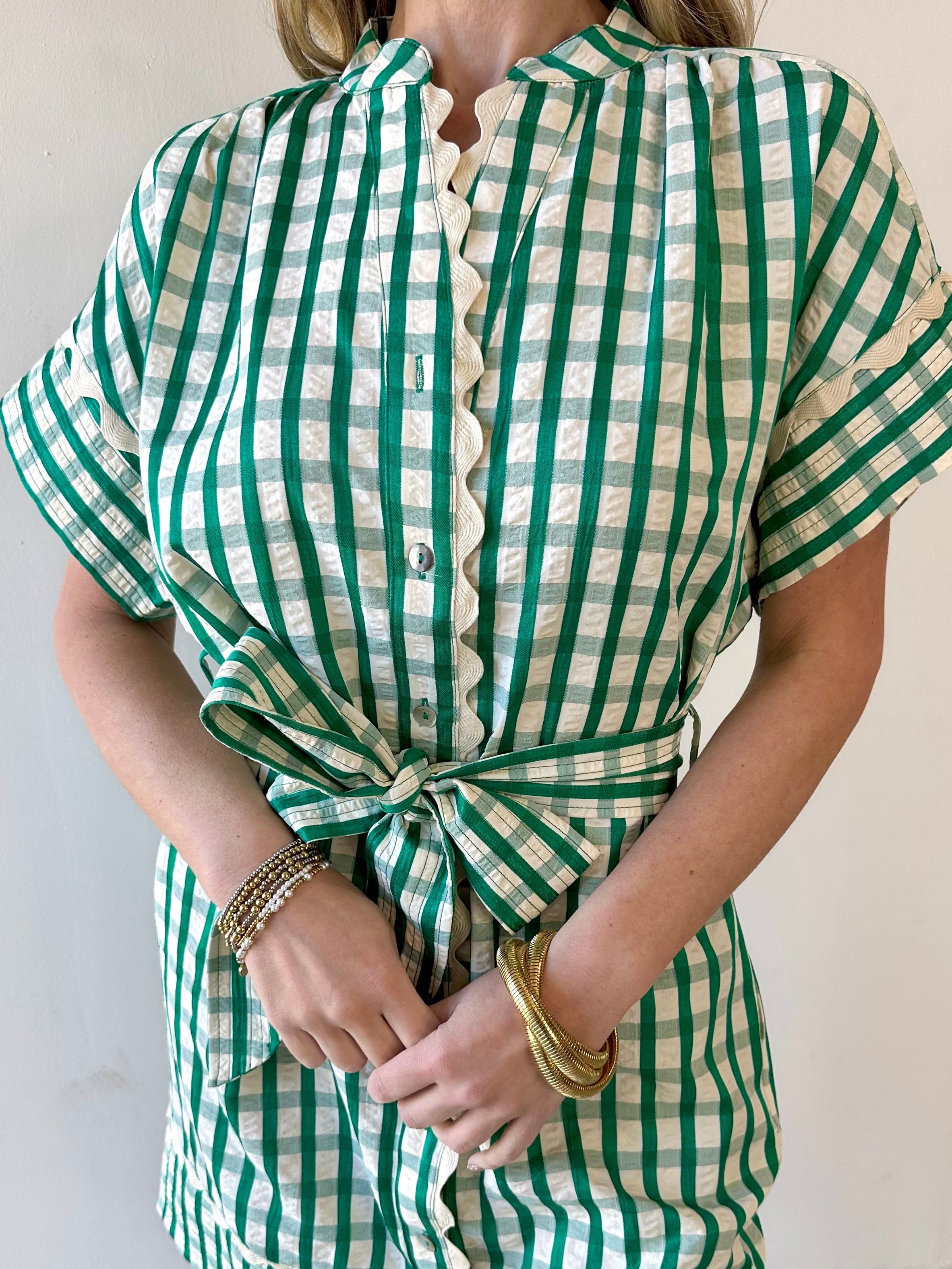 Short Sleeve Gingham Pattern Dress