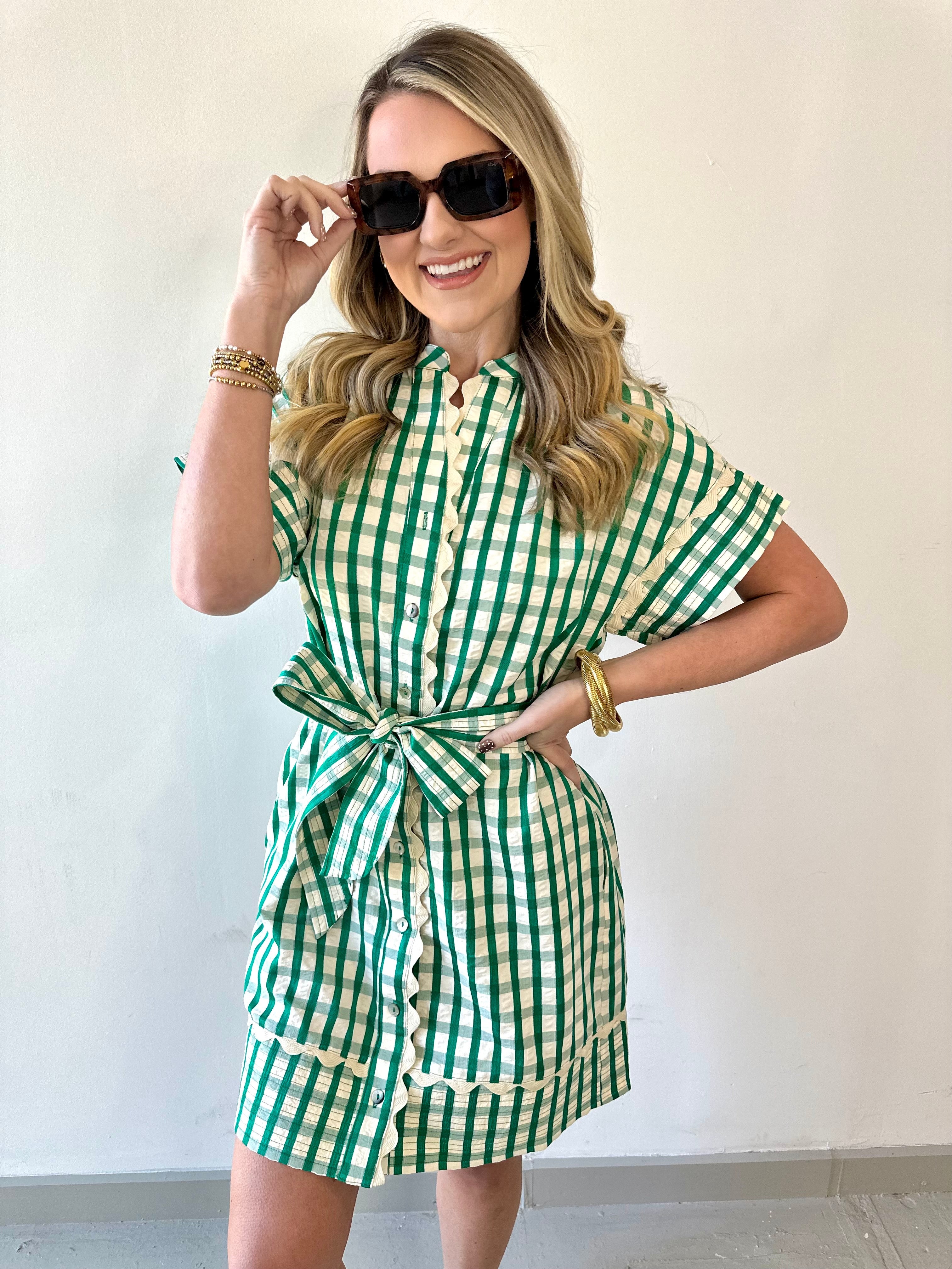 Short Sleeve Gingham Pattern Dress