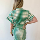 Short Sleeve Gingham Pattern Dress
