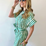 Short Sleeve Gingham Pattern Dress