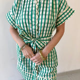 Short Sleeve Gingham Pattern Dress