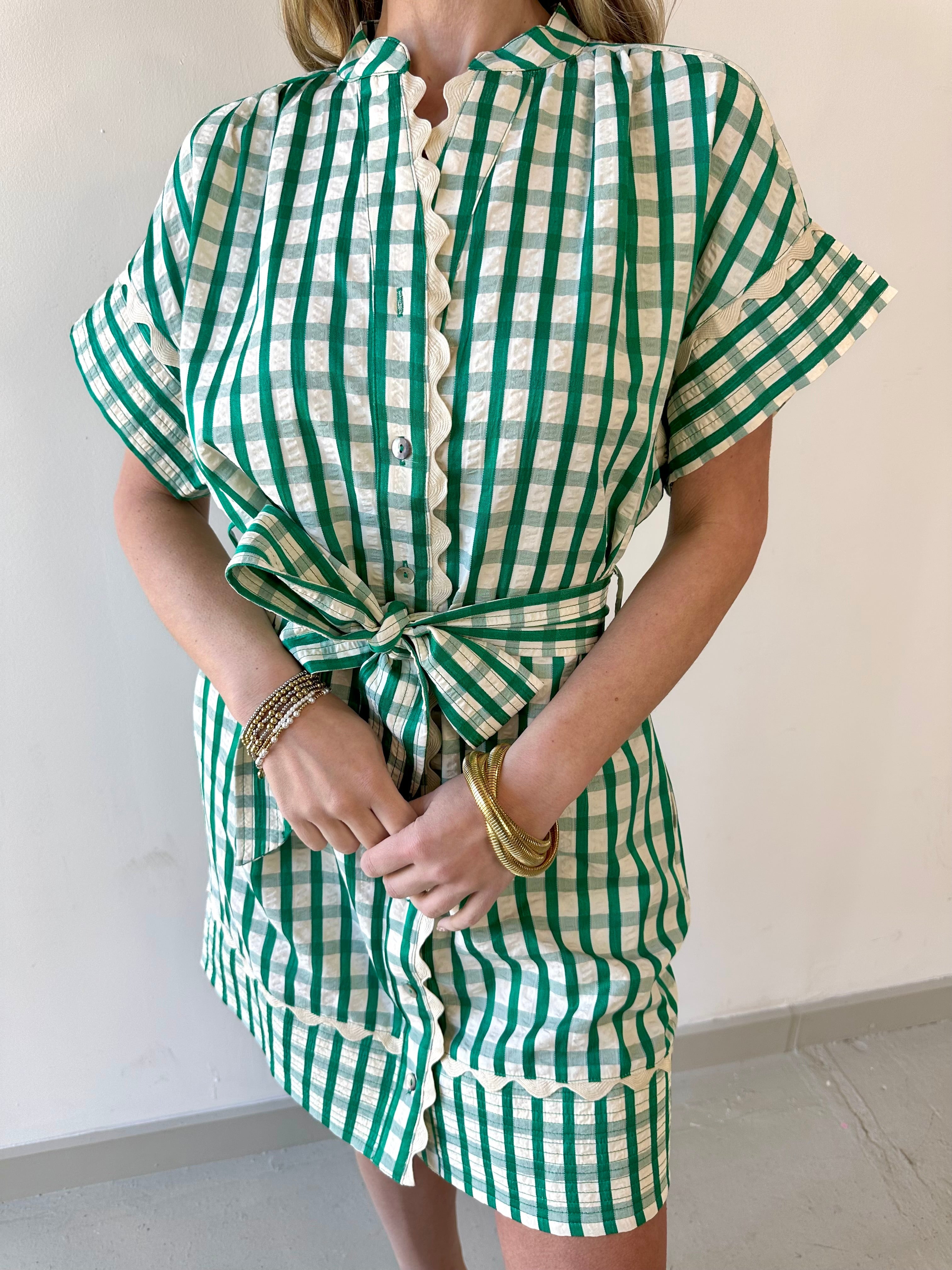 Short Sleeve Gingham Pattern Dress