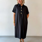 Short Sleeve Midi Dress - Black