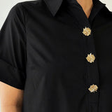 Short Sleeve Midi Dress - Black