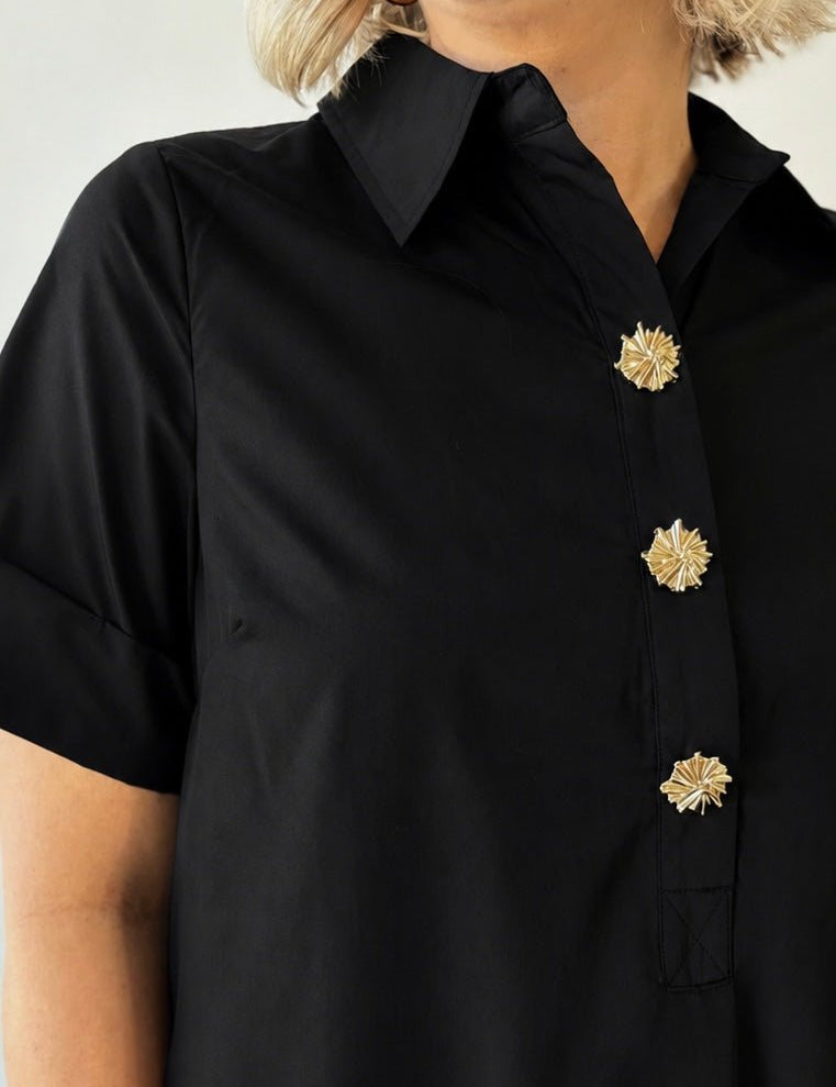 Short Sleeve Midi Dress - Black