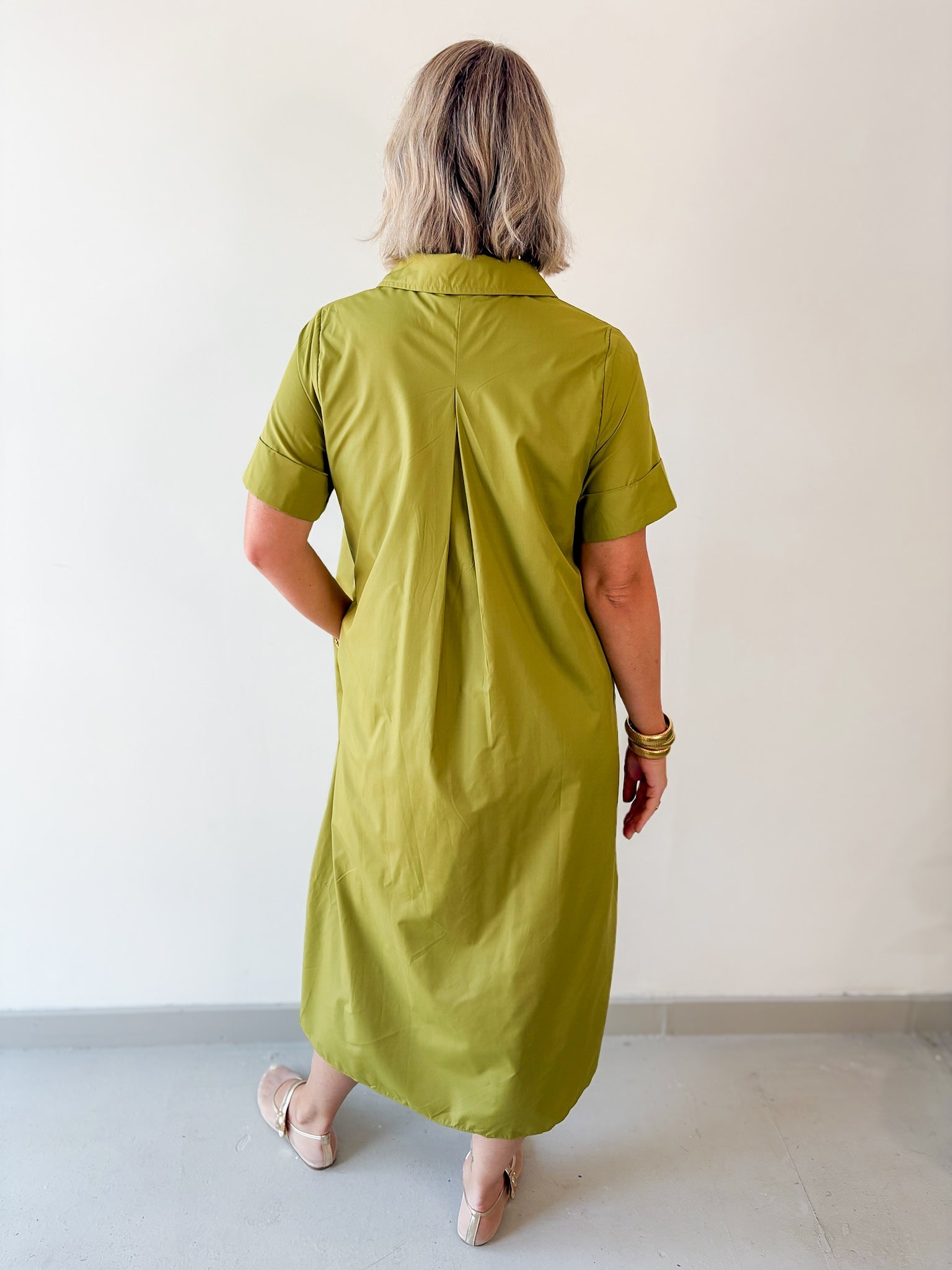 Short Sleeve Midi Dress - Olive
